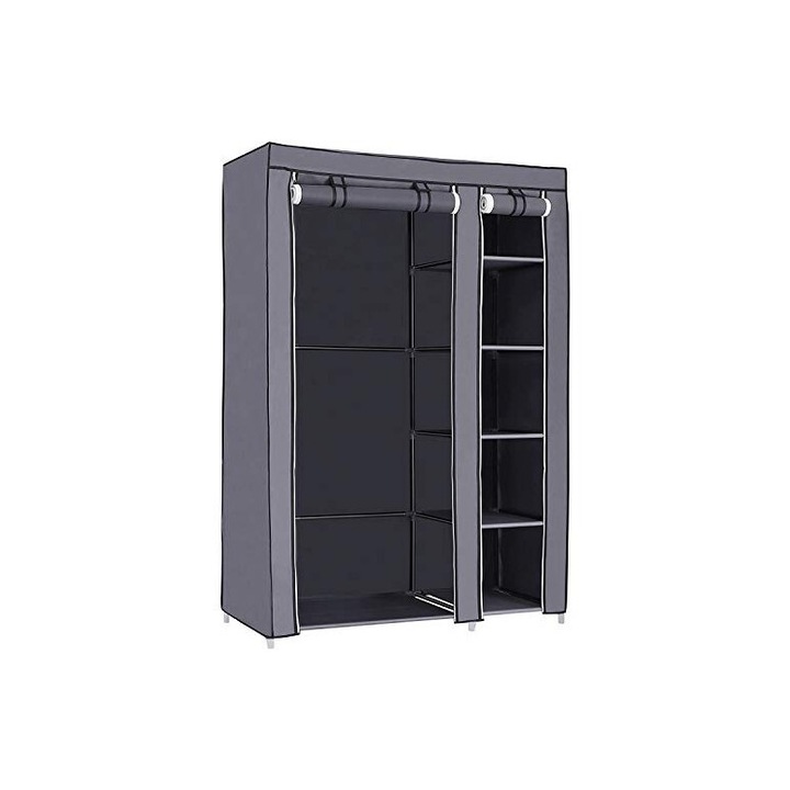 Dulap haine textil Model Cordova, Gri, 110x45x175 cm