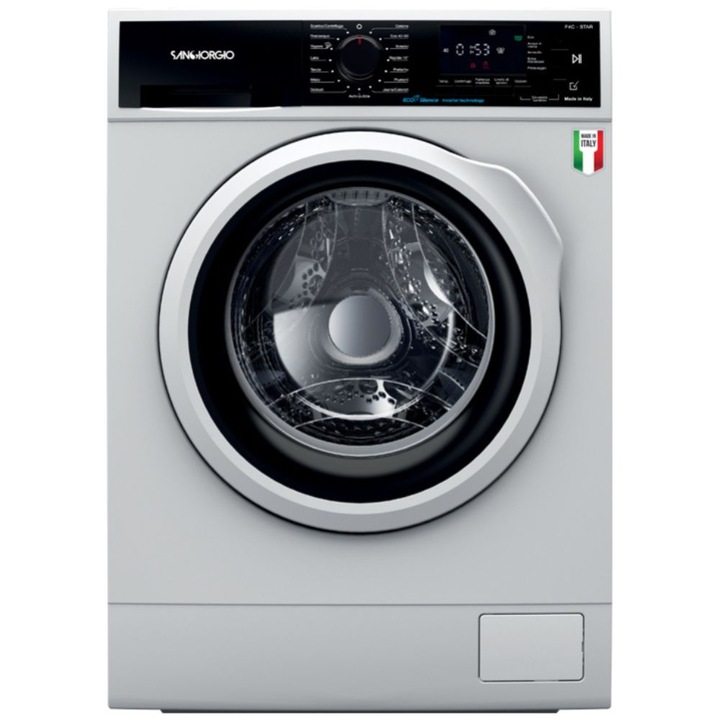 Пералня Sangiorgio F814CA9, 8 кг, 1400 prm, 15 програми, Клас A, Бяла / Черна