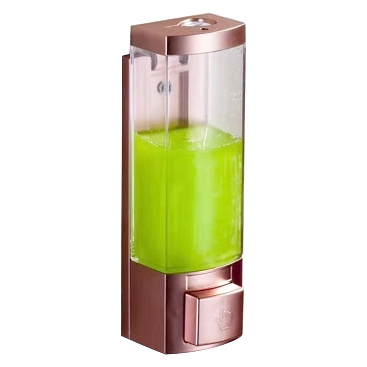Dispenser de sapun lichid montat pe perete, Peysaitr, design modern, plastic ABS, aurie si transparenta, 0.5ml per apasare