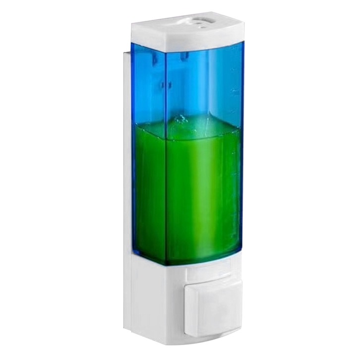 Dispenser de sapun lichid montat pe perete, Peysaitr, ABS, alb + transparent + albastru, 0.5 ml per presare