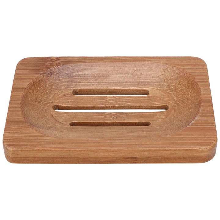 Suport pentru sapun din bambus, Bizaical, design cu drenaj, 12x8x1.5cm, rezistent la coroziune