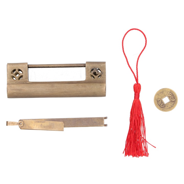 Réz lakat, Jormftte, kínai stílusú, retró dizájn, kulccsal, ékszerdobozba, 5x3cm