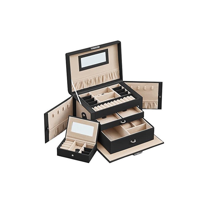 Комплект от 2 кутии за бижута Модел Analia, Черни, 26x18x17 см