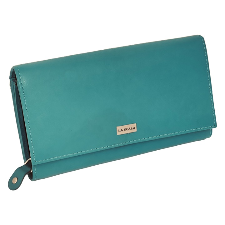 Portofele Dama Turcoaz din Piele Naturala, Model Simplu si Elegant, 10x18, 5 x 3 cm, Calitate Garantata Micutz®