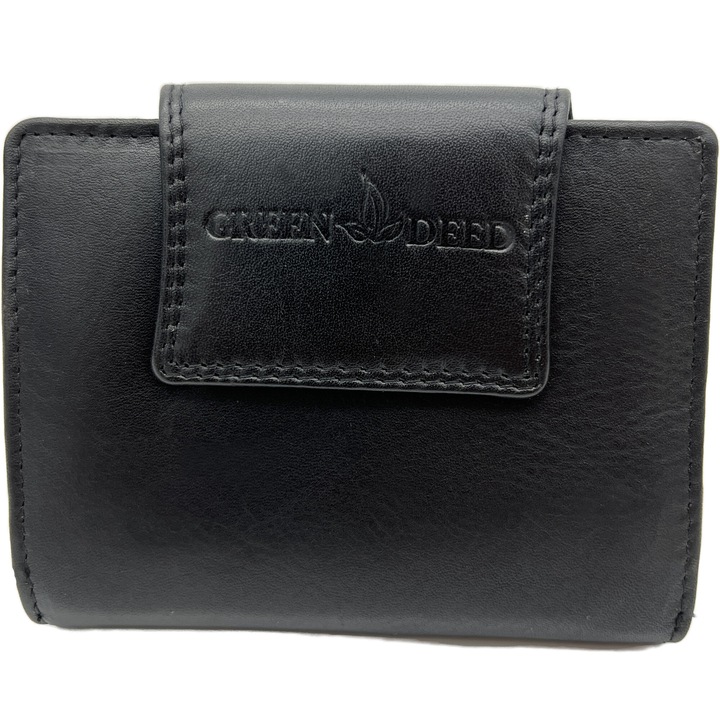 Portofel Dama Negru Compact cu Design Ergonomic, Piele Naturala, 9 x 12 x 3 cm, Micutz®