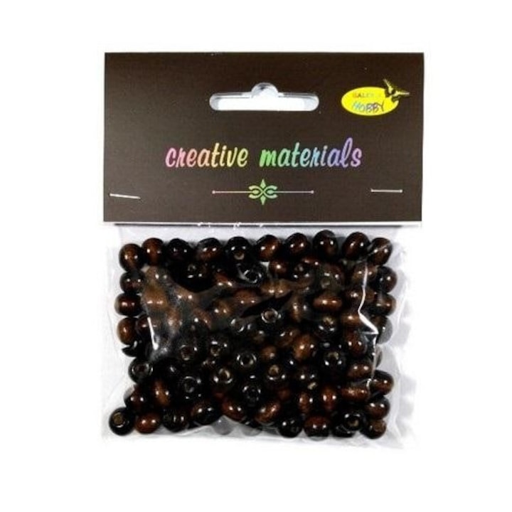 Set margele din lemn, Galeria Hobby, 9x11mm, maro inchis, blister, 118x94mm