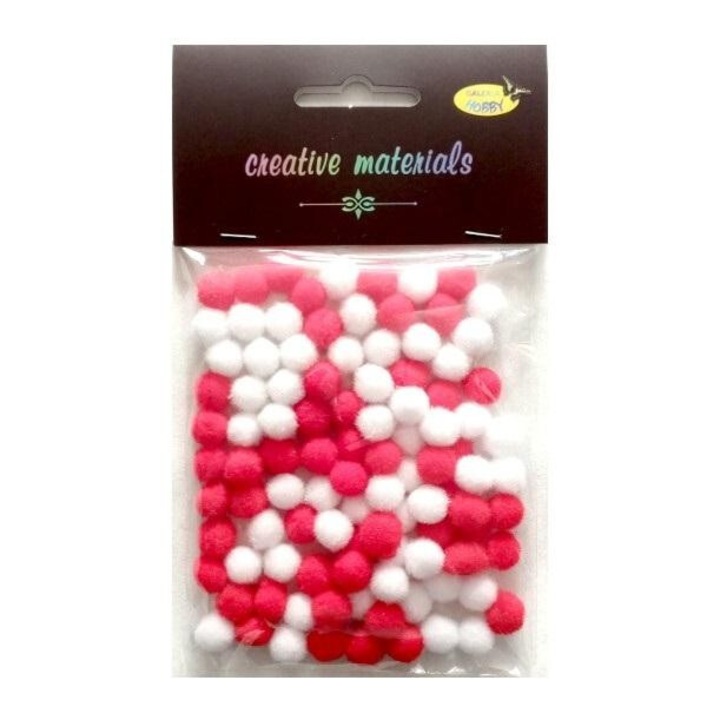 Set pomponi acrilici alb-rosii 10mm, Galeria Hobby, 100 buc, 166x96mm
