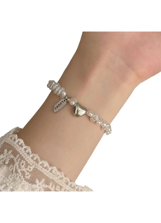 Bratara din argint 925, cu perle si noduri, inima, sintetic