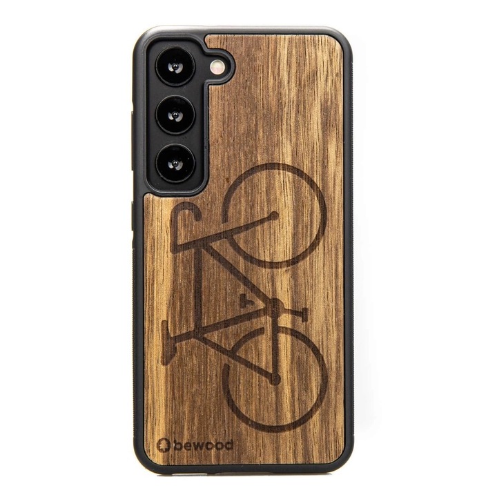 Husa din lemn pentru Samsung Galaxy S23, Bewood, model bicicleta, silicon, maro deschis