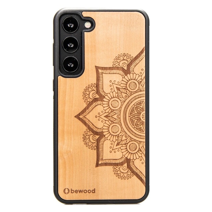 Husa din lemn Bewood Mandala pentru iPhone Samsung Galaxy S23 Plus, roz, silicon, design ergonomic
