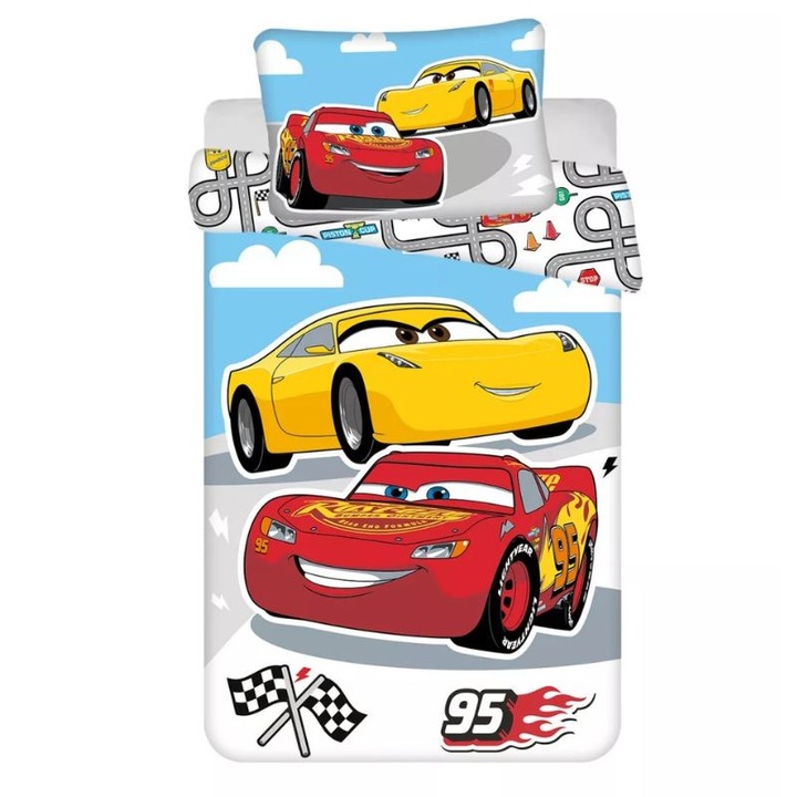 Gyermek ágynemű szett Disney, Cars, 2 részes, 100x135 cm, 100% pamut, Többszínű