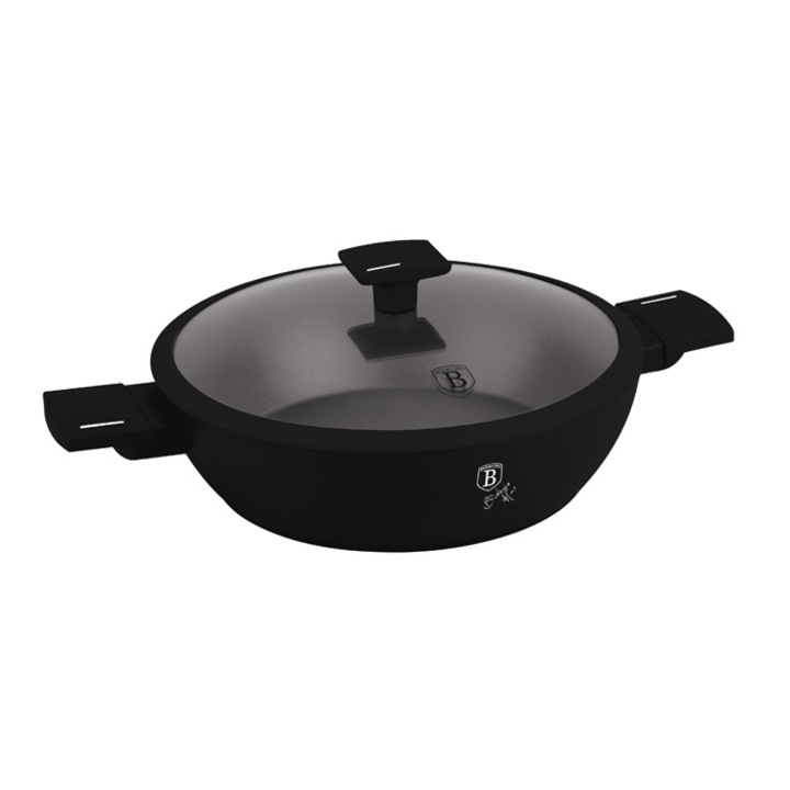 Alacsony falú edény fedővel, Berlinger Haus BH8185, matt fekete