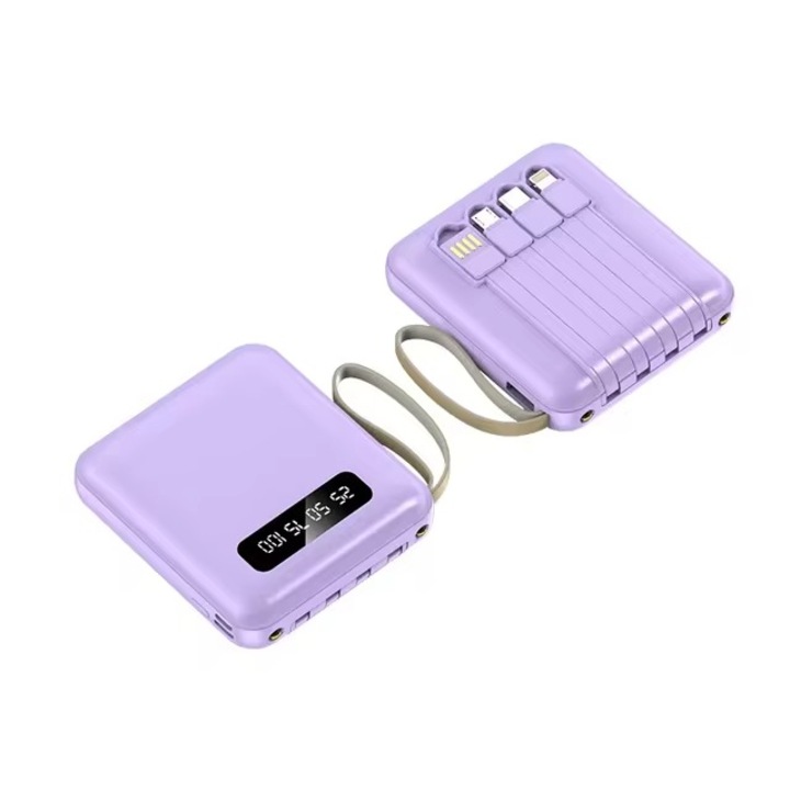 Power Bank Mini 20000mAh beépített kábellel, LED képernyővel, 250g
