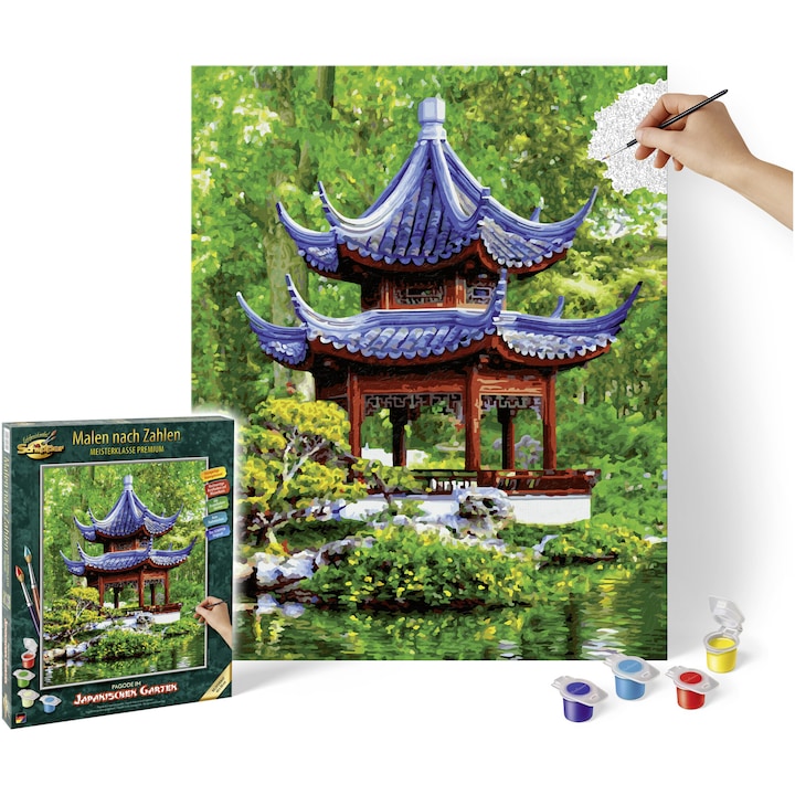 Комплект за рисуване по номера Schipper - Пагода в японска градина, 40 х 50 см
