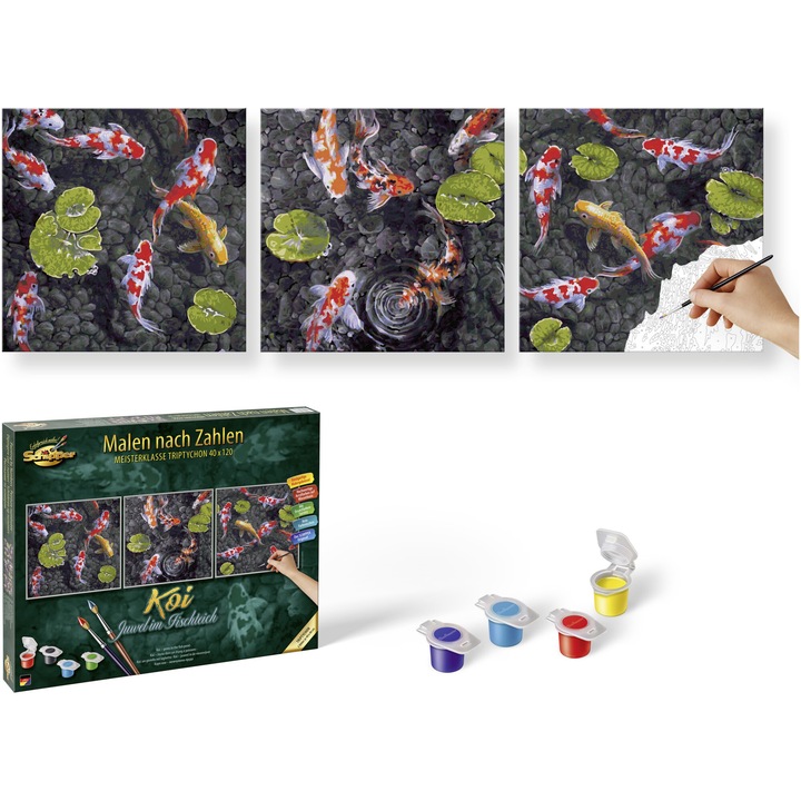 Комплект за рисуване по номера Schipper Triptic - Koi gems in the fish pond, 40 x 120 см
