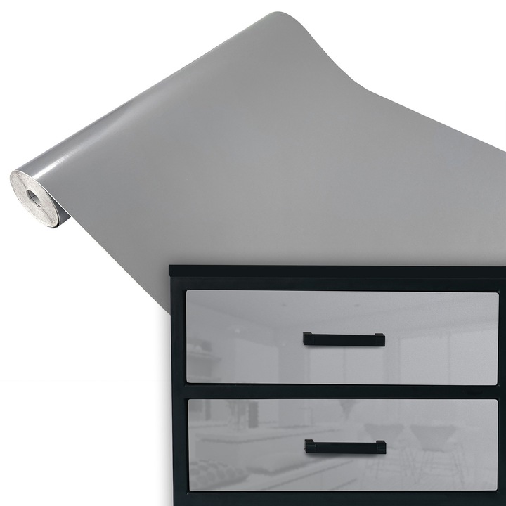 Sticker pentru garderoba, vanzare la metru, 45 x 100 cm, DecoMeister®, Model Gri Argintu Lucios, T005-045-0100