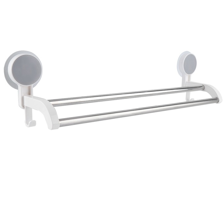 Törölközőtartó 2 rúddal, Enforose, kampós kialakítás, vízálló, 48.5x14x12cm, 2 rúd készlet