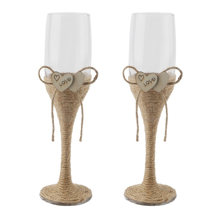 2 darab dupla szívű pezsgőspohár készlet, Jormftte, elegáns design, átlátszó, 20x6cm