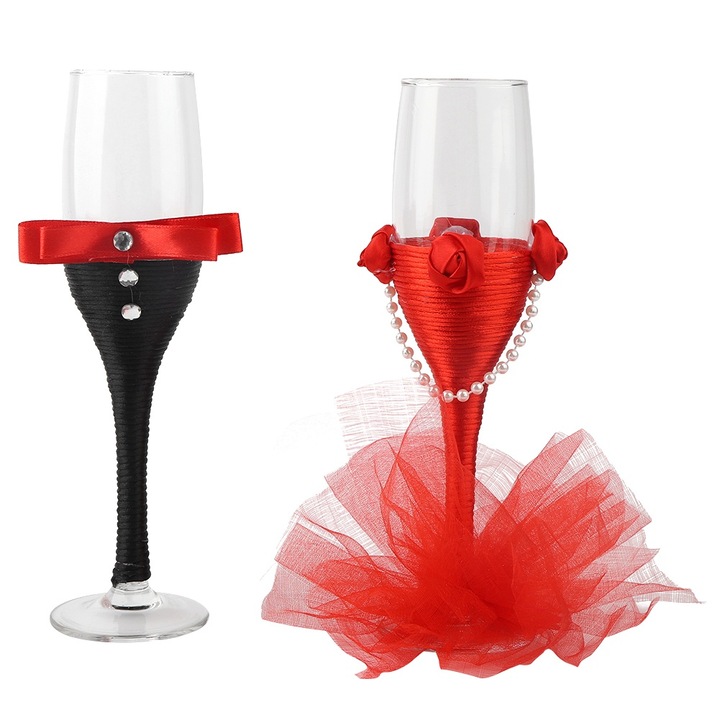 Jormftte 2 darabos pezsgőspohár készlet, elegáns design, átlátszó, 20x6cm