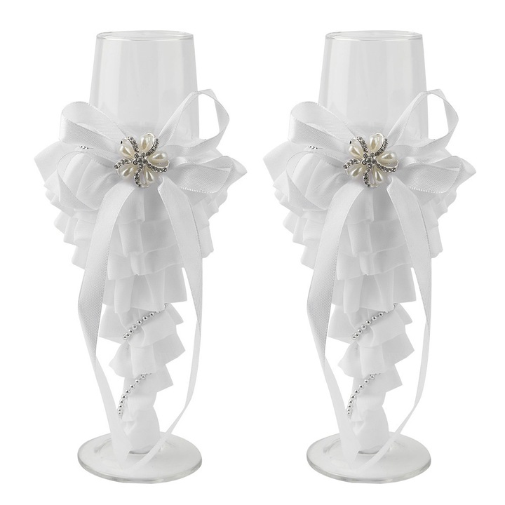 Pirítóspohár szett, 2 darab, csipkeruha, borospoharak, esküvői poharak