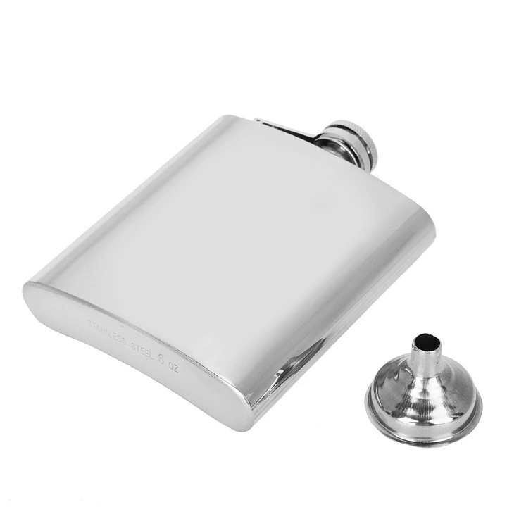 Jormftte 6oz rozsdamentes acél borosüveg tölcsérrel, klasszikus design, hordozható