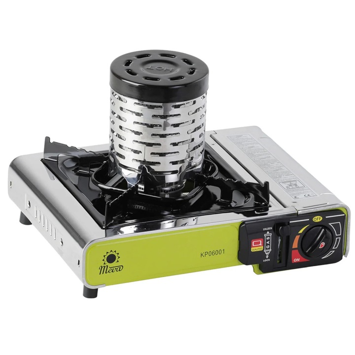 Arzator camping Meva, model SUN, 2kW, 120x120x160mm, verde/argintiu