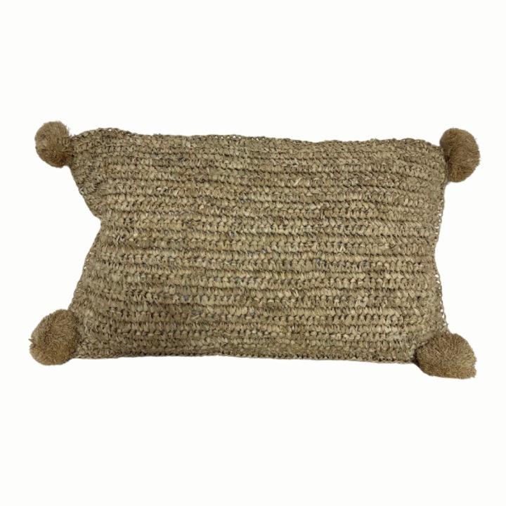 Perna decorativa Monnarita, forma dreptunghiulara cu pomponi, 30x50cm, din iarba de mare, naturala