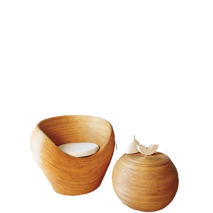 Fotoliu Rattan Tegal, natural, cu perna crem, 100x77x83cm