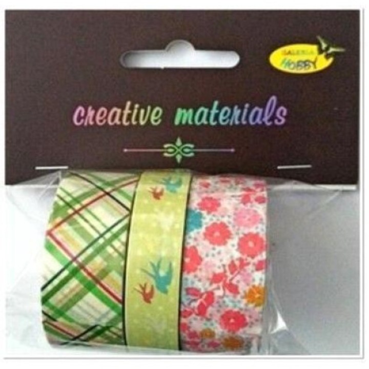 Set 3 benzi adezive WASHI, Galeria Hobby, 12-18mm, 5m, multicolor