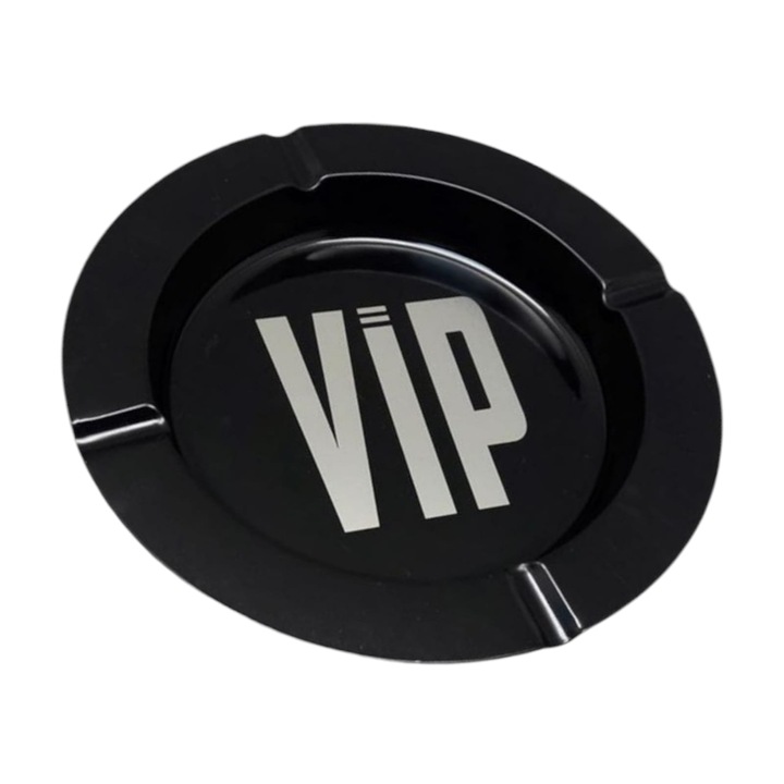 Kerek fém hamutartó, Vip modell, fekete, 14 x 2 cm