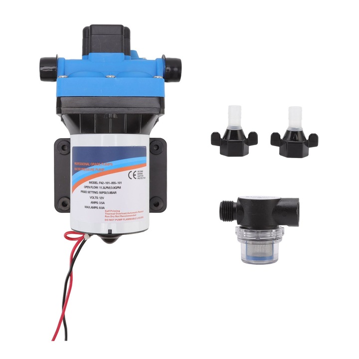 Vízpumpa 12V, hosszú tömítésű, önfelszívó, nagy átfolyású, G1/2, lakóautókhoz és jachtokhoz