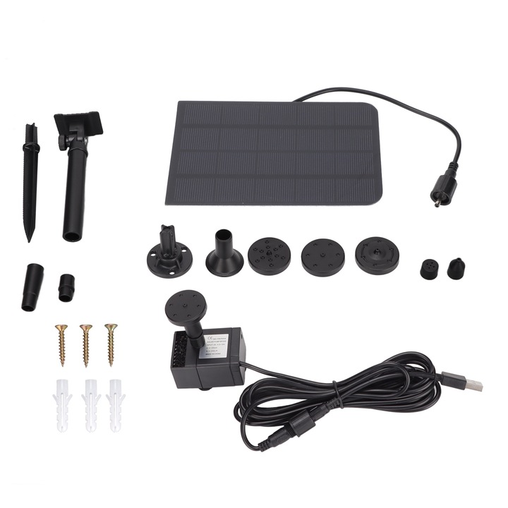 Napelemes vízszivattyú, Longziming, 200L/H, USB táp, 30-60cm sugármagasság, 50x35x27mm