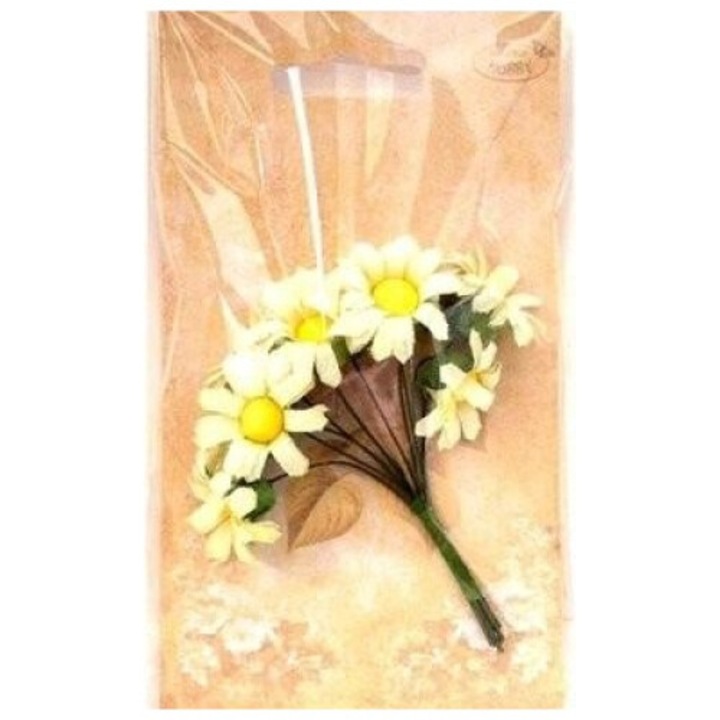 Flori artificiale, Galeria Hobby, 2cm, 12 bucati, alb/galben