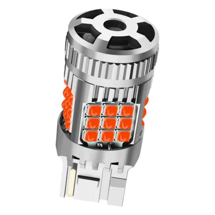 LED izzó T20 / W21W / 7440 pozíció vagy fék izzószálas, 30 W, 2800 LM, piros szín, 36 SMD 3030, beépített ventilátor, integrált Canbus, nem égett izzóhiba, Stop 12V AutoREY® Premiumhoz