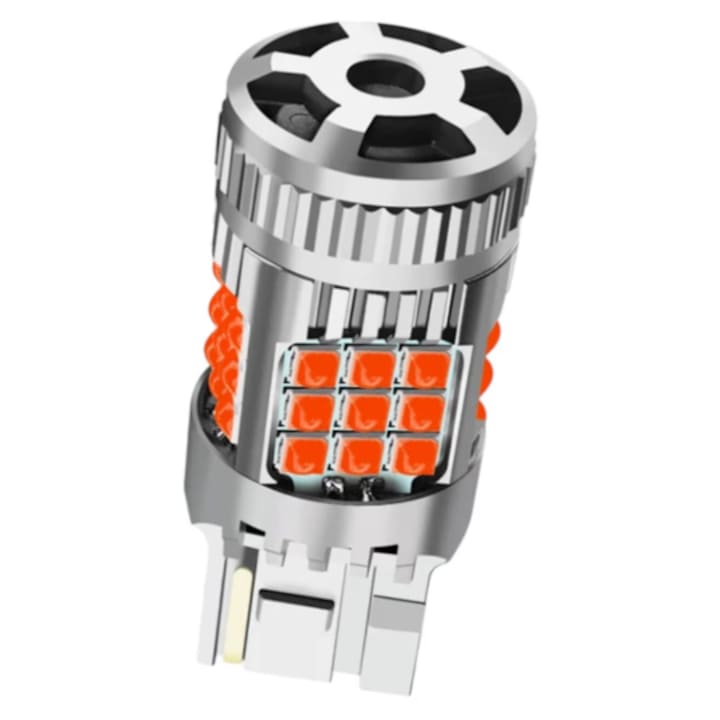 Bec LED T20 / W21W / 7440 Pozitie sau Frana cu un Filament, 30W, 2800LM, Culoare Rosu, 36 SMD 3030, Ventilator Integrat, Canbus Integrat, fara eroare de bec ars, pentru Stop 12V AutoREY® Premium