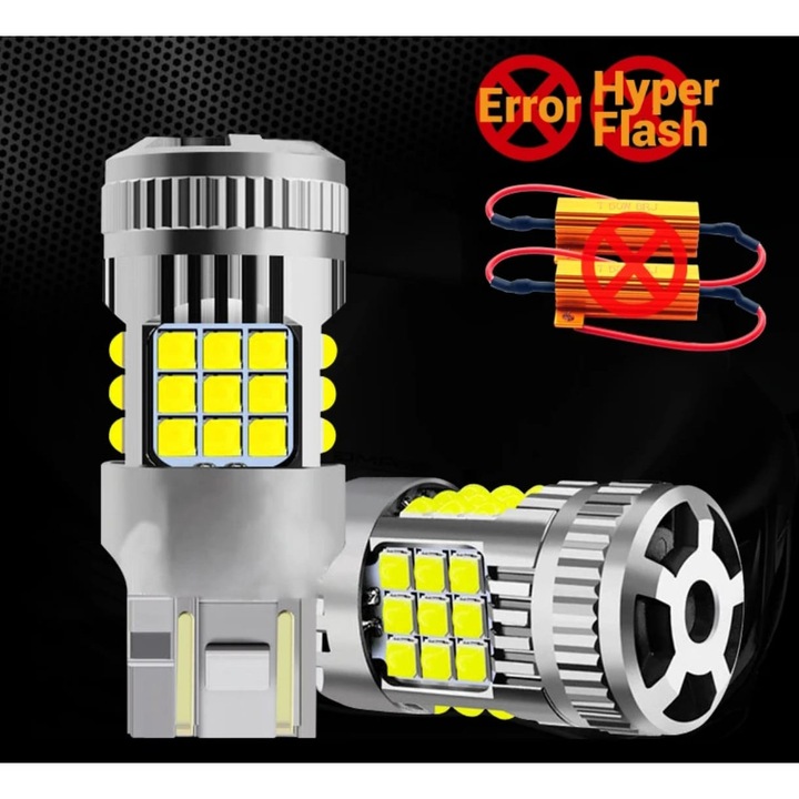 Bec Auto LED T20/W21/5W/7443, AutoREY® Premium, DRL Lumini De Zi Cu 2 Filamente, 30W 2800LM, Culoare Alb Rece 6000K, 36 SMD 3030, Ventilator Integrat Pentru Racire, CANBUS Integrat Fara Eroare De Bec Ars, Alimentare 12V, Instalare Plug & Play