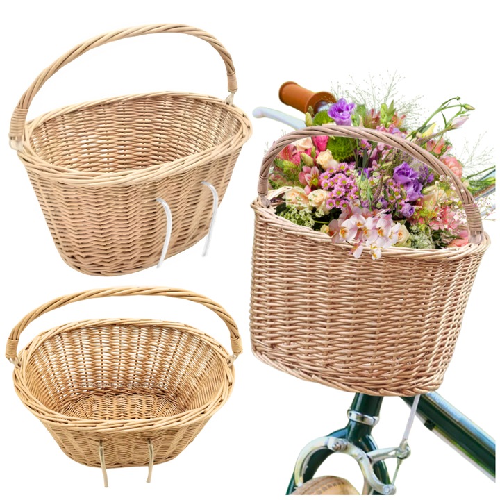 Cos de bicicleta, Consee, montare usoara, rachita, 25x35x21cm, bej