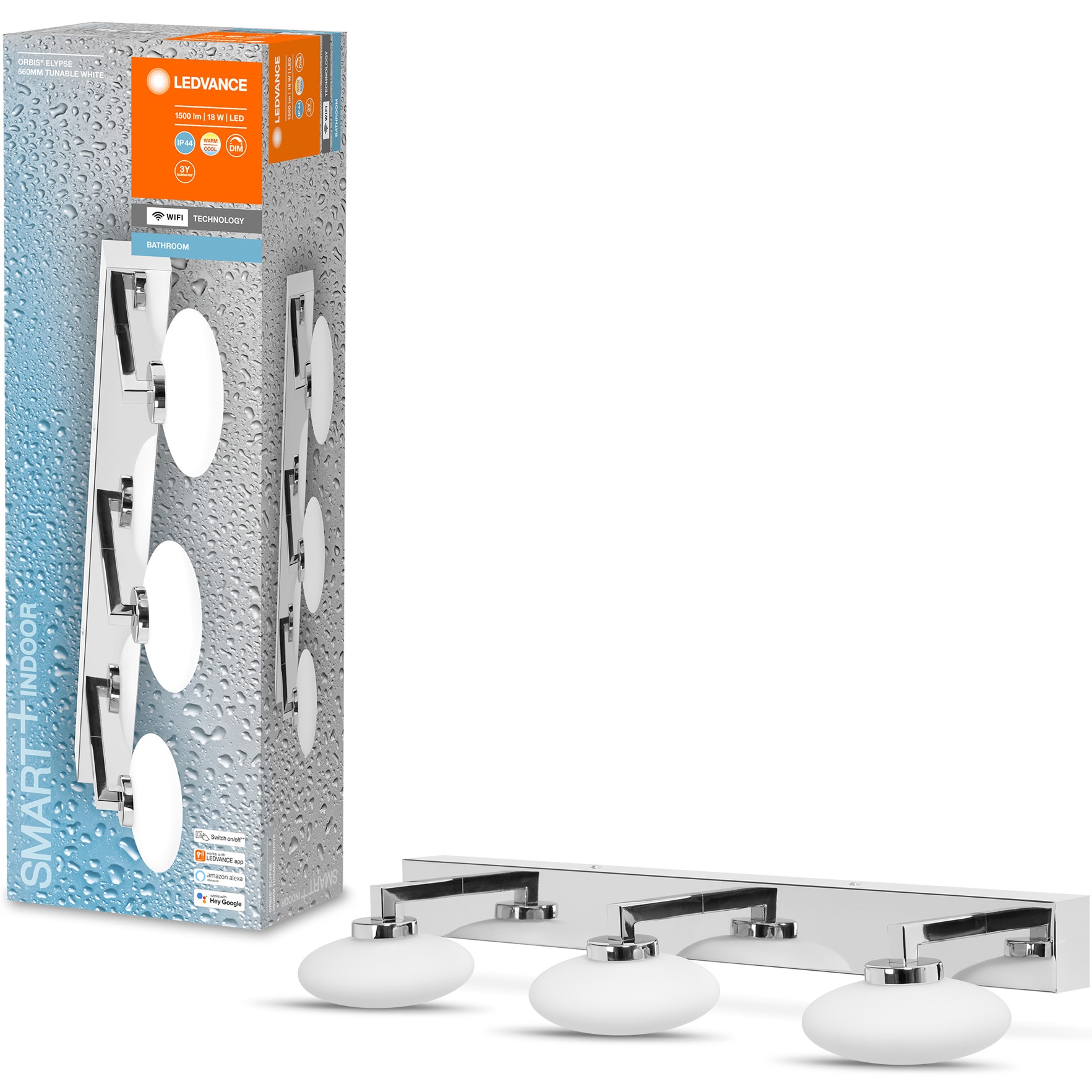 Aplica LED inteligenta pentru oglinda baie Ledvance Orbis, Wi-Fi, 18W, 1500 lm, temperatura lumina reglabila, control vocal, IP44, 560 mm, Clasa energetica F