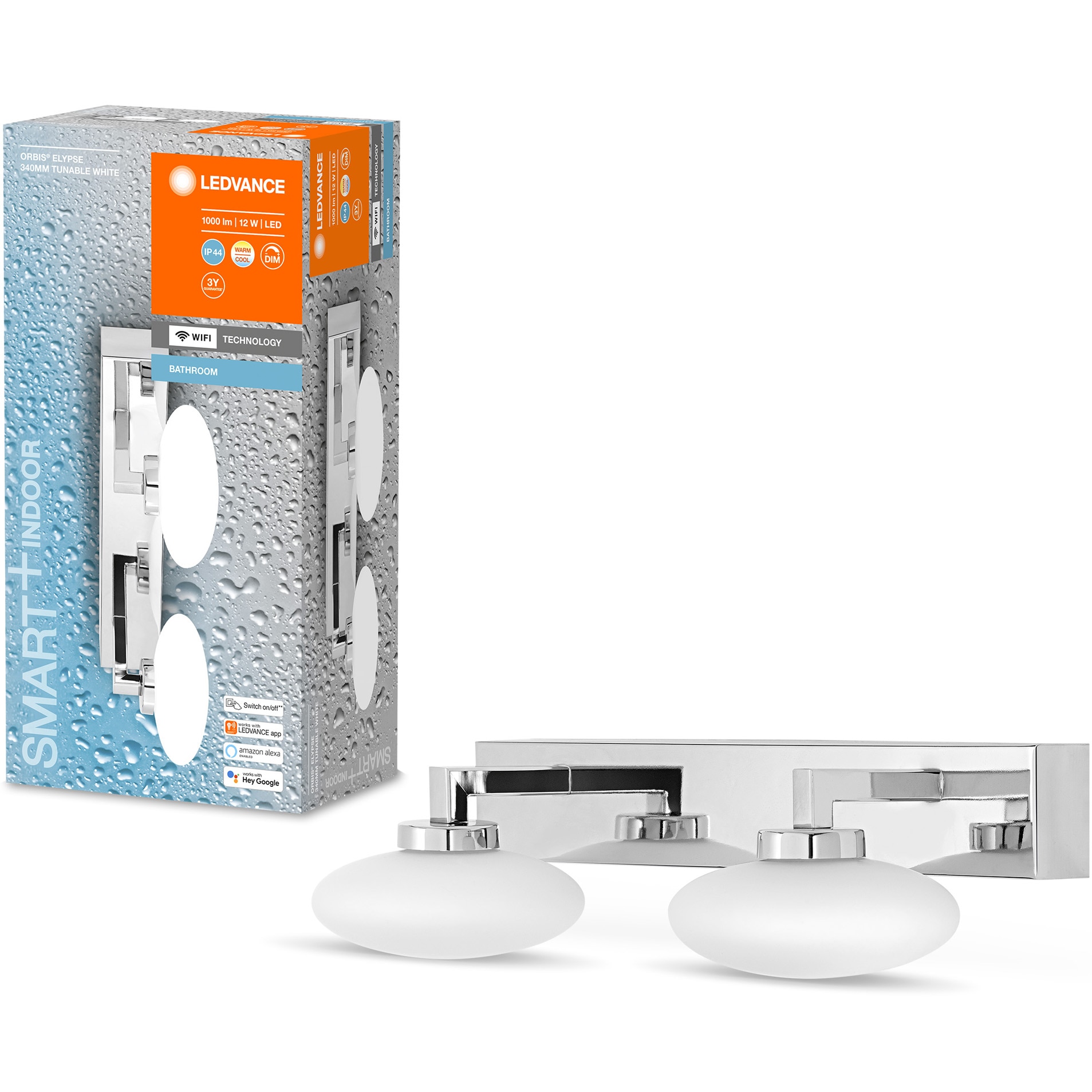 Aplica LED inteligenta pentru oglinda baie Ledvance Orbis, Wi-Fi, 12W, 1000 lm, temperatura lumina reglabila, control vocal, IP44, 340 mm, Clasa energetica F