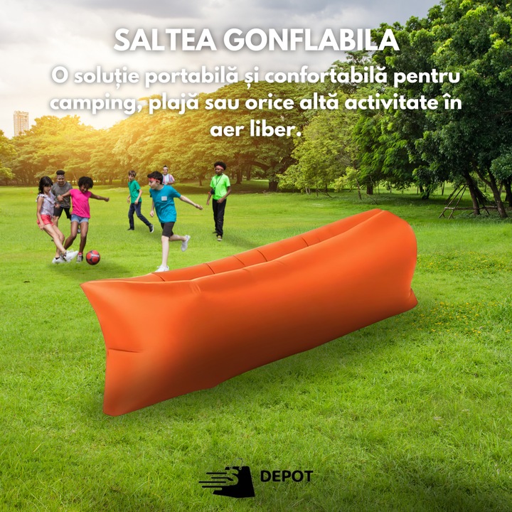 Дюшек S DEPOT®, надуваем, за къмпинг или плаж, тип Lazy Bag, оранжев