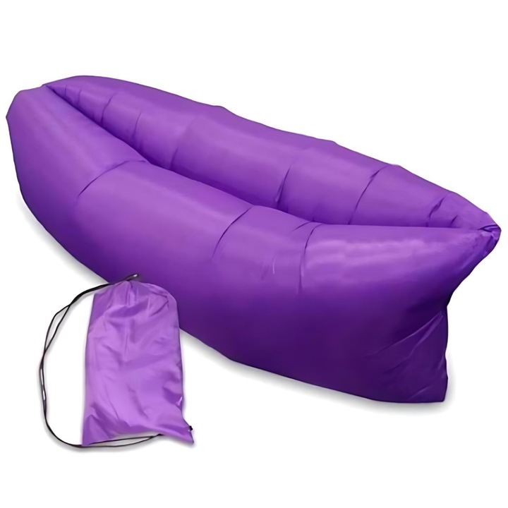 Надуваемо легло S DEPOT, за къмпинг или плаж, тип Lazy Bag, лилав