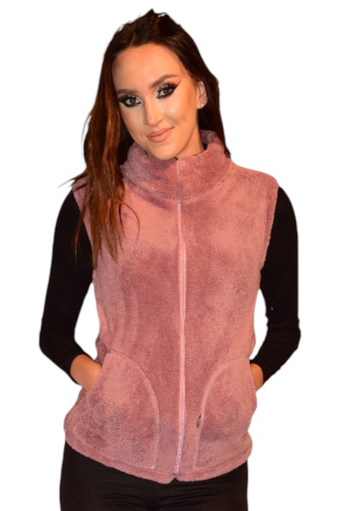 Vesta polar, StarFashion, cu buzunare si fermoar, roz, S