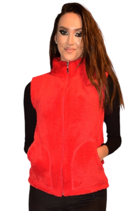 Vesta polar, StarFashion, cu buzunare si fermoar, rosu, L