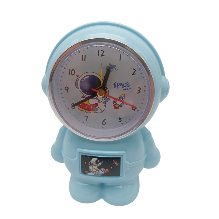 Детски настолен будилник с форма на астронавт 15 см, син