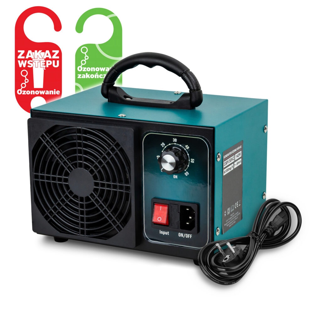 Generator de ozon, Zola, debit de ozon 60.000 mg/h, 140 W, 230V 50Hz, reglarea timpului de lucru 1-60 min, 2 etichete avertismente despre ozonare, negru/albastru