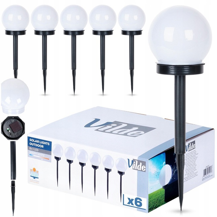Set 6 Lampi Solare Led Pentru Gradina, Vilde, 33.5x10 cm, Alb/Negru, Lampile Led Lumineaza Timp De Aproximativ 6 Ore Dupa O Incarcare Completa, Senzor De Amurg Incorporat, Rezistente La Conditii Meteorologice - Ip44, Instalare Usoara