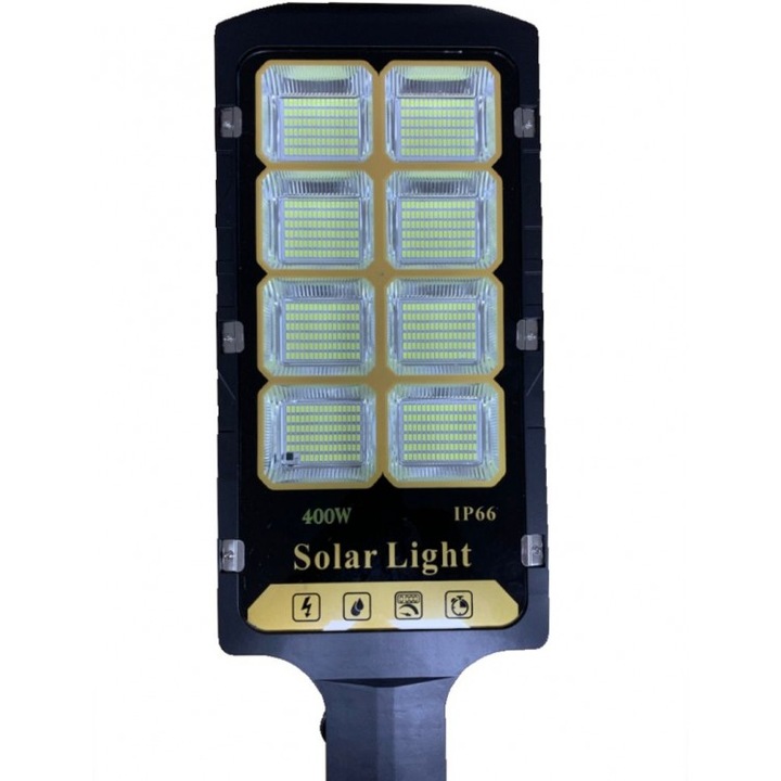 Lampa cu panou solar, pentru strada, lumina alb rece, telecomanda, 400 w, din aluminiu, TSM-400, culoare negru