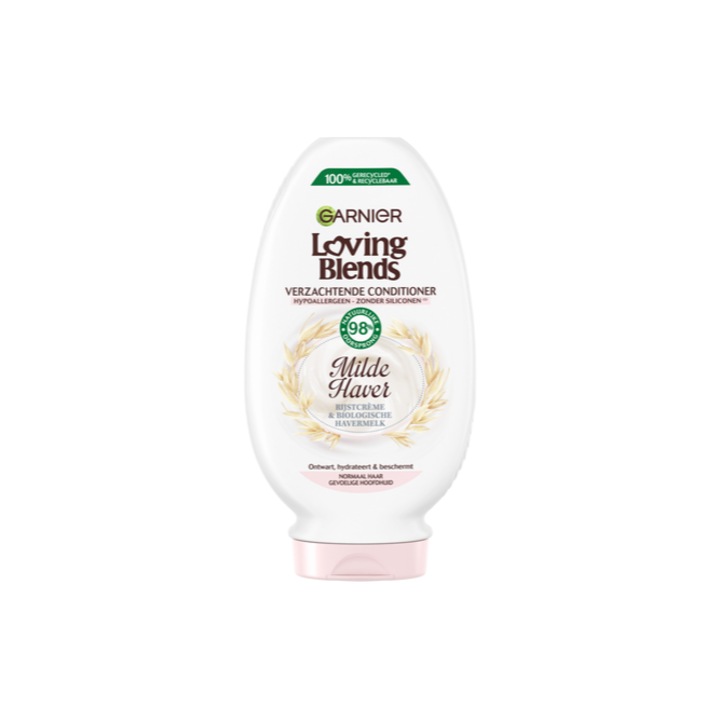 Balsam Garnier Loving Blends, crema de orez si lapte de ovaz biologic, par normal, scalp sensibil, hipoalergenic, fara silicon, 250 ml