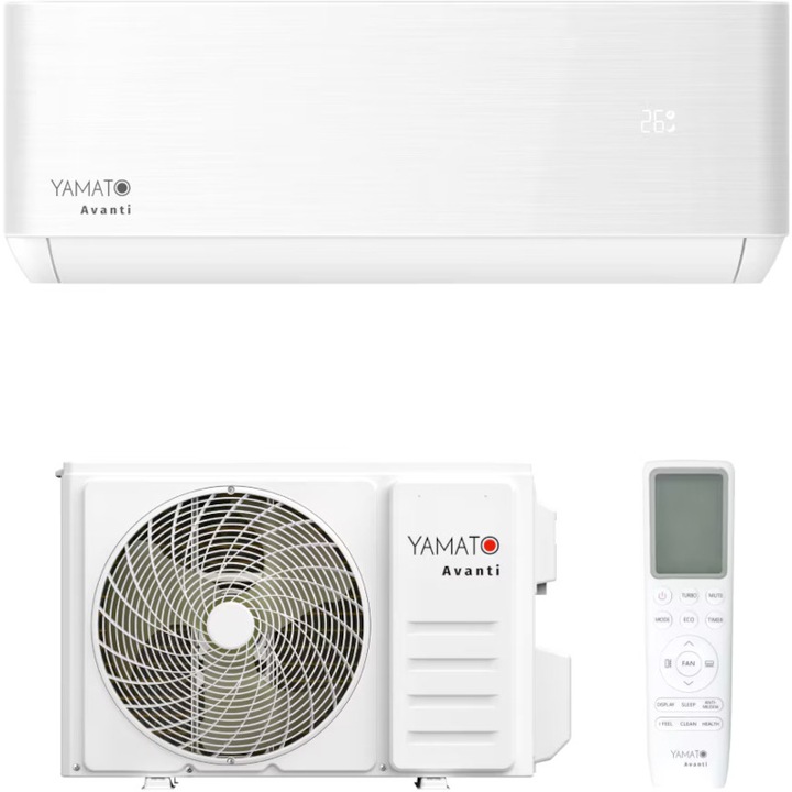 Aparat de aer conditionat Yamato Avanti YW12T3n Inverter 12000 BTU, Clasa A++/A+, generator ioni BIG, protectie Golden Fin, Lampa UV-C, Wifi integrat, Kit instalare inclus, Alb