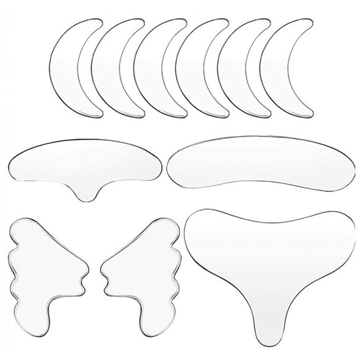 Orvosi szilikon tapaszok ESensio Anti-Aging 11S, 11 db ráncok csökkentésére, bőrrevitalizációra, gyulladáscsökkentő és hidratáló hatású, többször használható, átlátszó